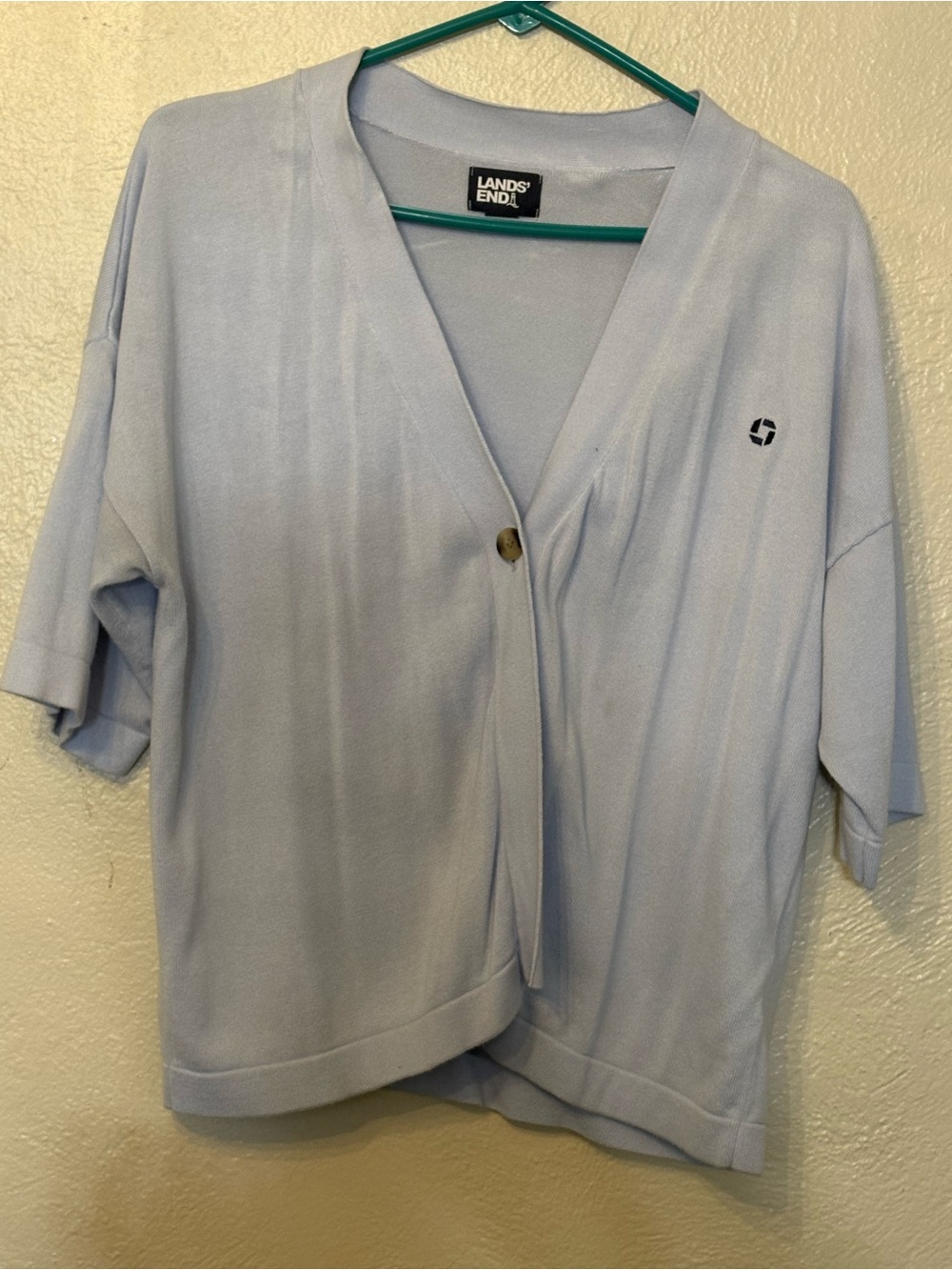 Chase Bank Lands' End Pale Blue Short Sleeve V-Neck Cardigan
